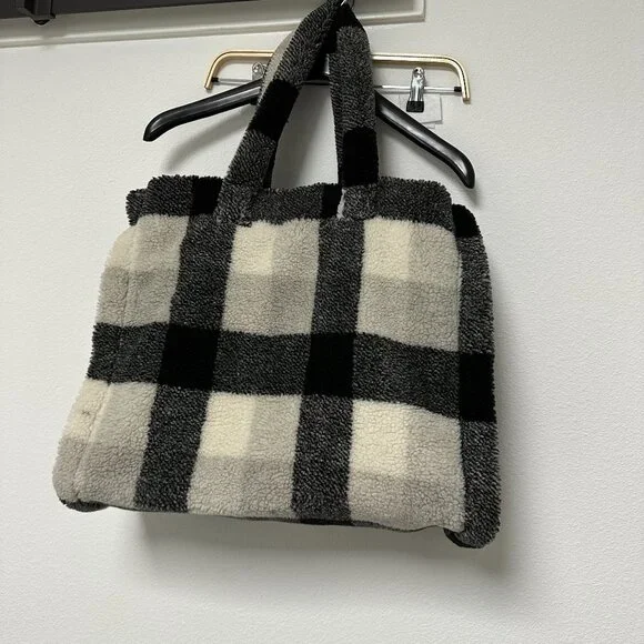 Stand Studio Lola Check Faux Fur Shearling Big Tote Shoulder Bag - Picture 13 of 16